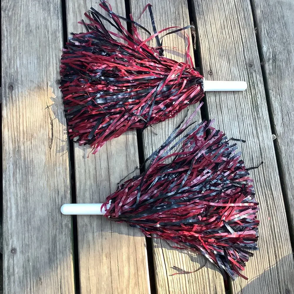 Vintage  Y2K Cheerleading Pom Poms Maroon Dark Red Black 12